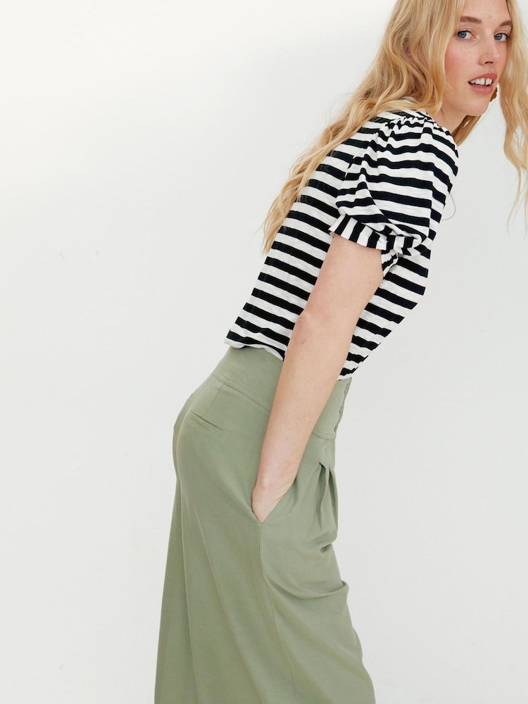 Oliver Bonas Knot Sleeve Striped White T-Shirt - Image 1 of 7