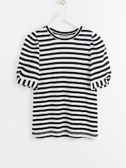Oliver Bonas Knot Sleeve Striped White T-Shirt - Image 6 of 7