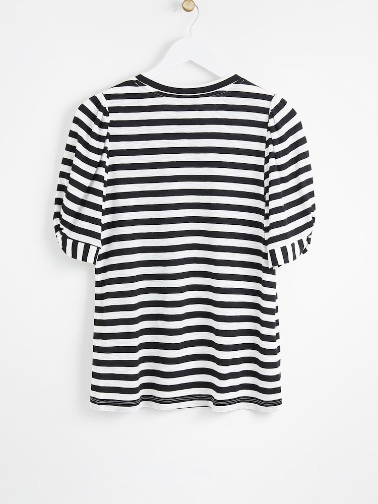 Oliver Bonas Knot Sleeve Striped White T-Shirt - Image 7 of 7