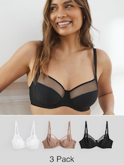 Black/White/Praline Nude DD+ Non Pad Full Cup Bras 3 Pack with Side Support - Image 1 of 10