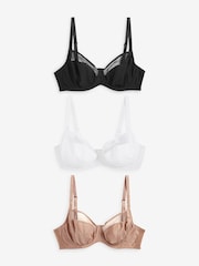 Black/White/Praline Nude DD+ Non Pad Full Cup Bras 3 Pack with Side Support - Image 7 of 10
