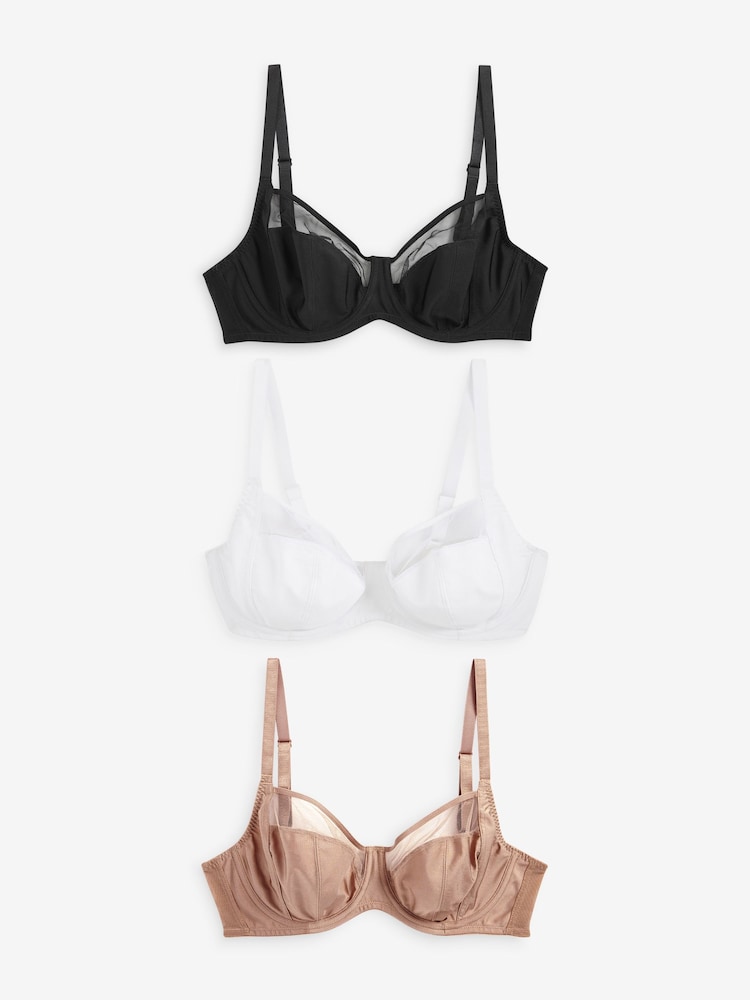 Black/White/Praline Nude DD+ Non Pad Full Cup Bras 3 Pack with Side Support - Image 7 of 10