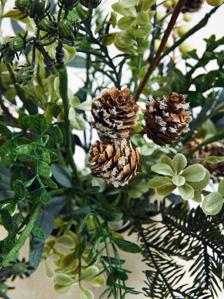 Green Artificial Winter Floral In Stone Vase - Image 2 of 4 Green Artificial Winter Floral In Stone Vase - Image 2 of 4
