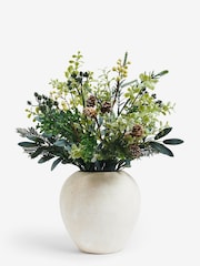 Green Artificial Winter Floral In Stone Vase - Image 4 of 4