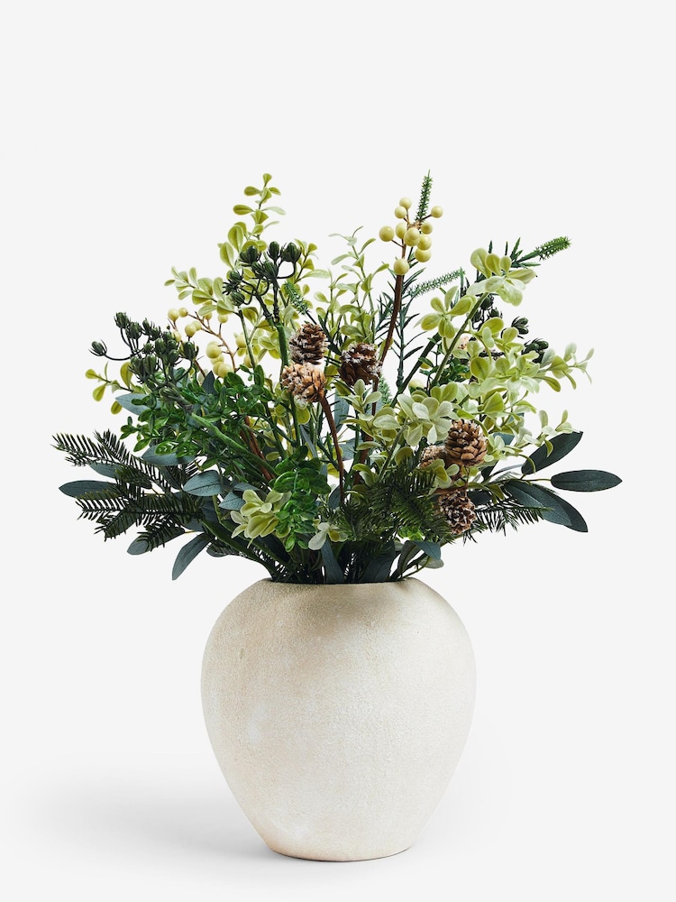 Green Artificial Winter Floral In Stone Vase - Image 4 of 4