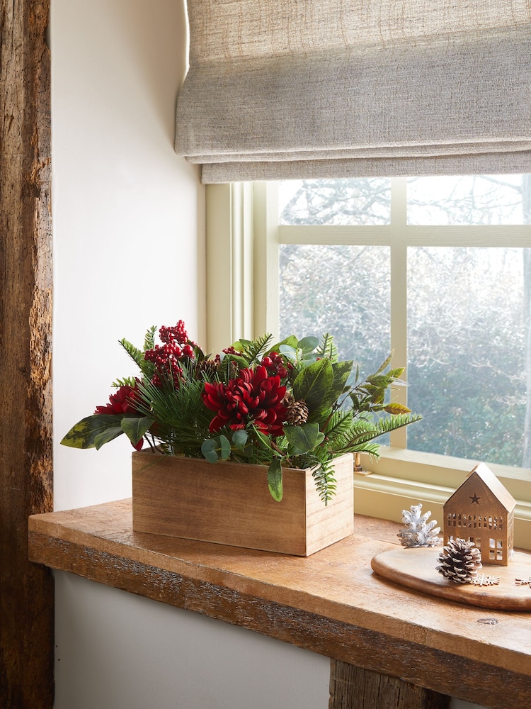 Red/Green Artificial Christmas Window Box - Image 1 of 4 Red/Green Artificial Christmas Window Box - Image 1 of 4