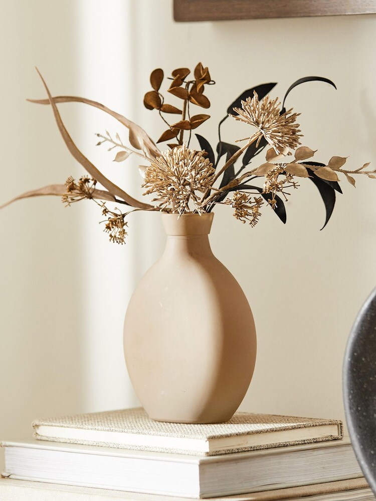 Natural Artificial Dried Flowers In Mink Brown Vase - Image 1 of 3