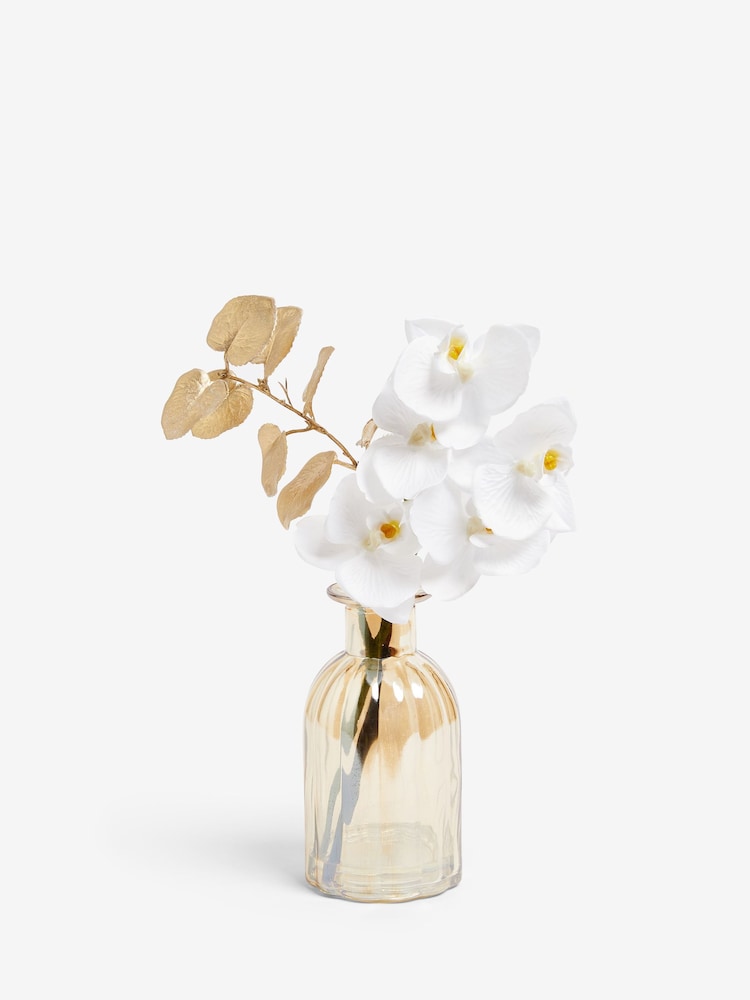 White Real Touch Artificial Orchid In Gold Lustre Vase - Image 1 of 3