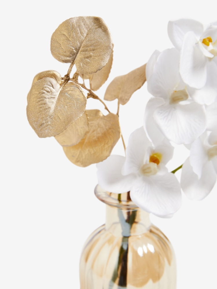 White Real Touch Artificial Orchid In Gold Lustre Vase - Image 2 of 3