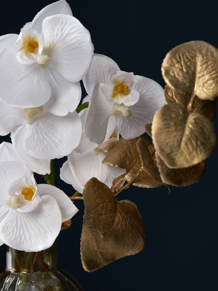 White Real Touch Artificial Orchid In Gold Lustre Vase - Image 3 of 3