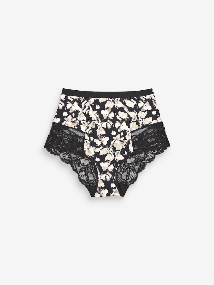 Black Print/Pink High Waist Brief Tummy Control Shaping Lace Back Brazilian Knickers 2 Pack - Image 2 of 8