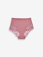 Black Print/Pink High Waist Brief Tummy Control Shaping Lace Back Brazilian Knickers 2 Pack - Image 3 of 8
