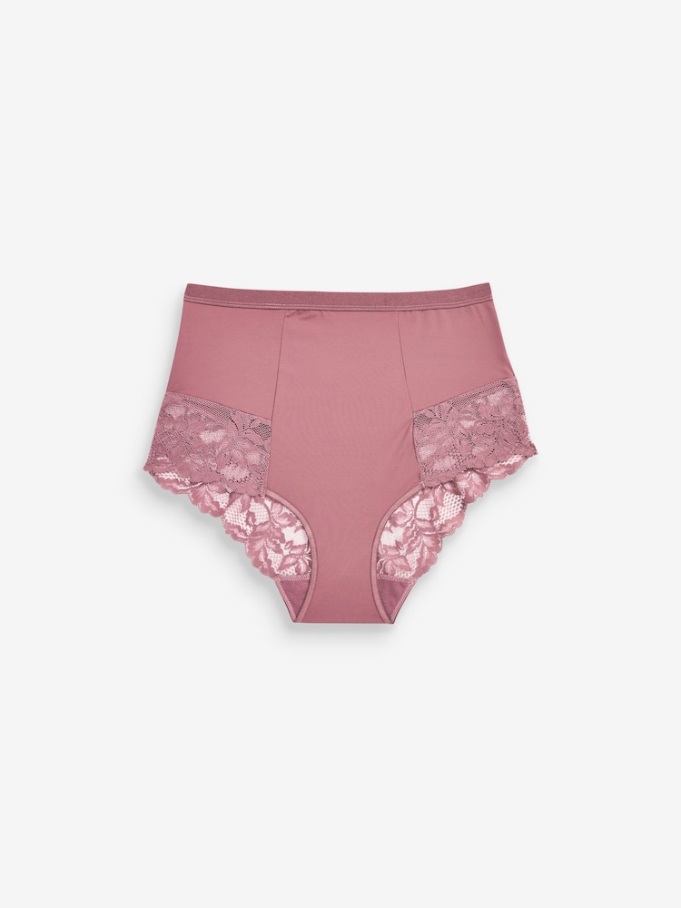 Black Print/Pink High Waist Brief Tummy Control Shaping Lace Back Brazilian Knickers 2 Pack - Image 3 of 8
