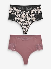 Black Print/Pink Tummy Control Light Shaping High Waist Thongs 2 Pack - Image 4 of 6