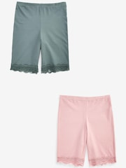 Green/Pink Cotton Blend Anti-Chafe Shorts 2 Pack - Image 1 of 8