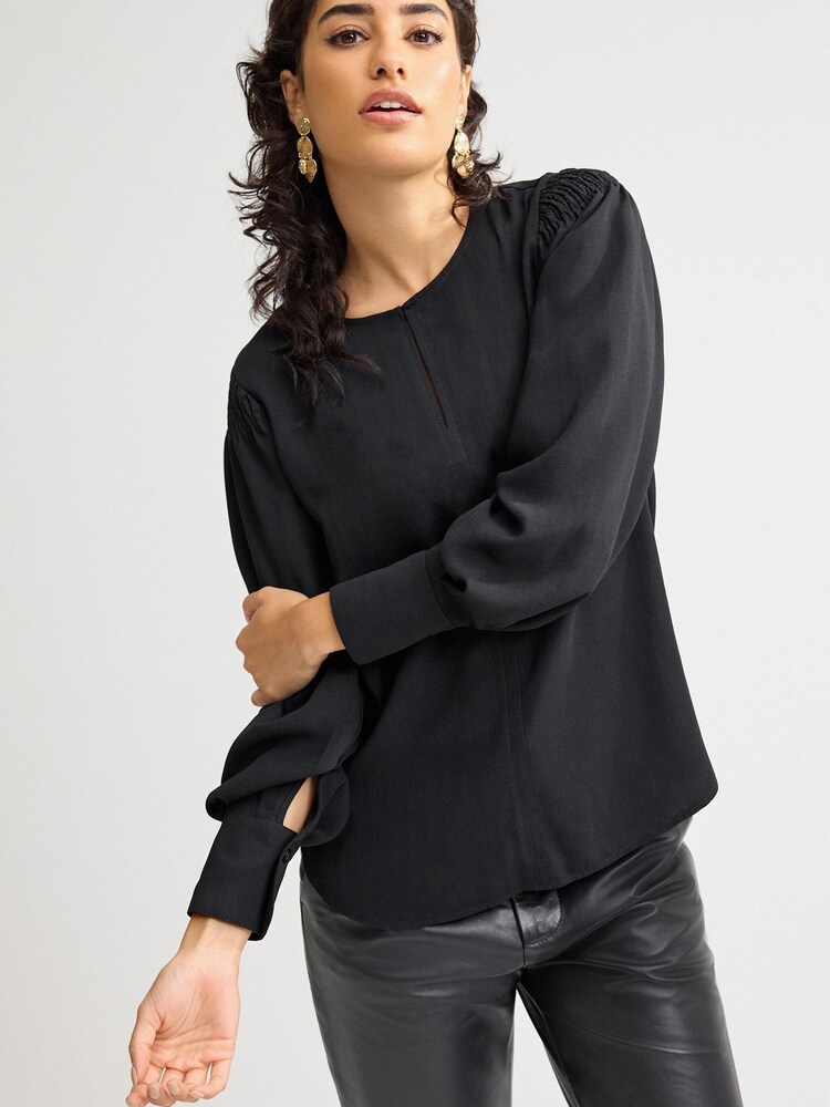 Black Long Sleeve Keyhole Blouse - Image 1 of 1