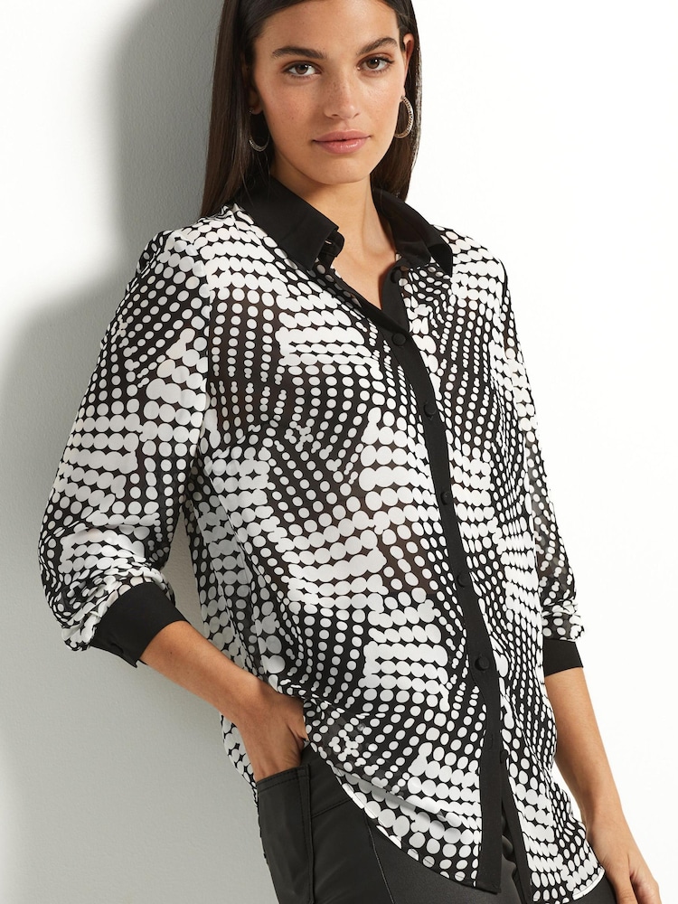 Mono Smudge Spot Print Long Sleeve Sheer Shirt - Image 3 of 3