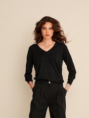 Black V-Neck Jumper - Image 1 of 7