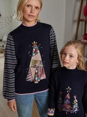 Navy Blue Christmas Tree Womens Christmas Jumper - Image 2 of 7