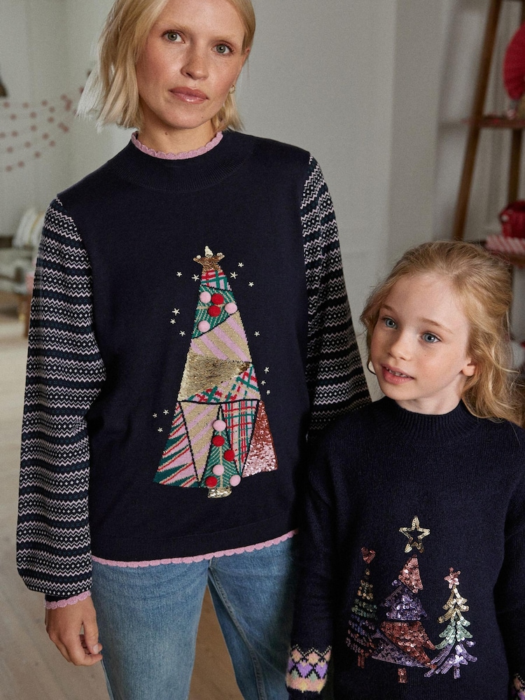 Navy Blue Christmas Tree Womens Christmas Jumper - Image 2 of 7