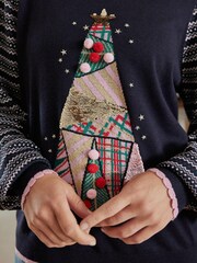 Navy Blue Christmas Tree Womens Christmas Jumper - Image 4 of 7