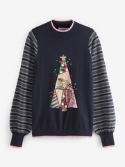 Navy Blue Christmas Tree Womens Christmas Jumper - Image 5 of 7