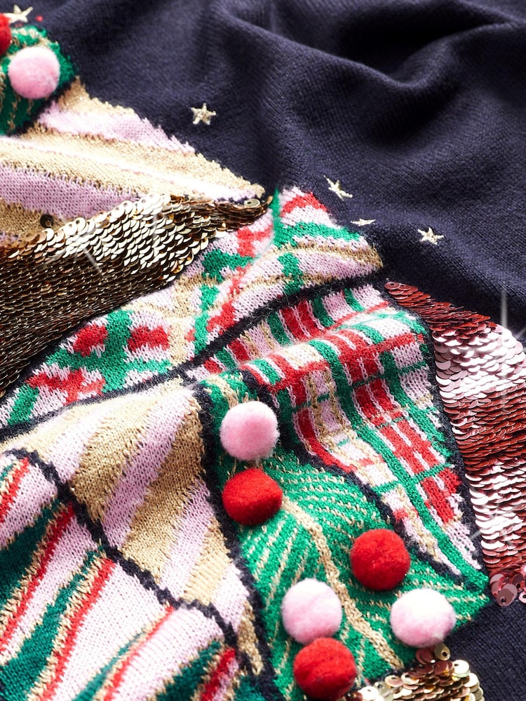 Navy Blue Christmas Tree Womens Christmas Jumper - Image 7 of 7