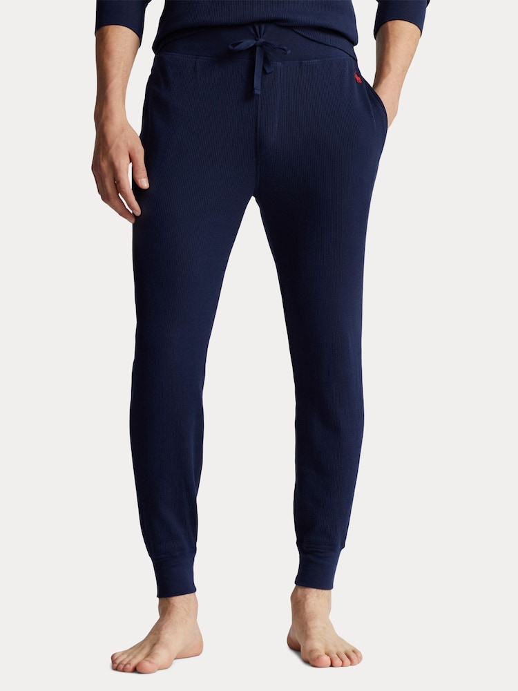 Polo Ralph Lauren Navy Waffle Knit Lounge Stretch Jersey Joggers - Image 1 of 4
