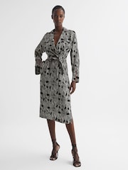 Reiss Cream/Black Georgina Swirl Print Midi Dress - Image 1 of 7