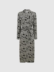 Reiss Cream/Black Georgina Swirl Print Midi Dress - Image 2 of 7