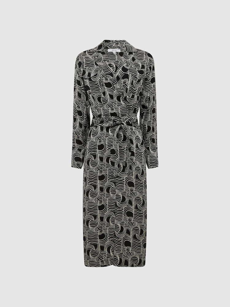 Reiss Cream/Black Georgina Swirl Print Midi Dress - Image 2 of 7