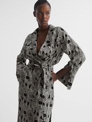 Reiss Cream/Black Georgina Swirl Print Midi Dress - Image 3 of 7