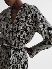 Reiss Cream/Black Georgina Swirl Print Midi Dress - Image 4 of 7