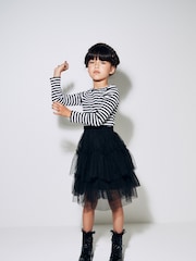 Black/White Stripe Long Sleeve Ribbed Top (3-16yrs) - Image 1 of 8