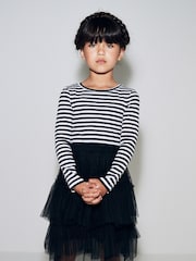 Black/White Stripe Long Sleeve Ribbed Top (3-16yrs) - Image 2 of 8