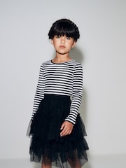 Black/White Stripe Long Sleeve Ribbed Top (3-16yrs) - Image 3 of 8