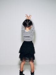 Black/White Stripe Long Sleeve Ribbed Top (3-16yrs) - Image 5 of 8