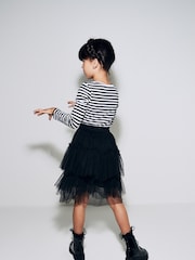 Black/White Stripe Long Sleeve Ribbed Top (3-16yrs) - Image 6 of 8
