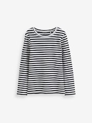 Black/White Stripe Long Sleeve Ribbed Top (3-16yrs) - Image 7 of 8
