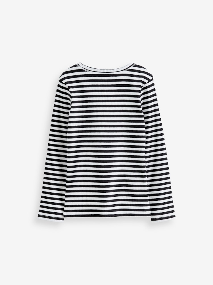 Black/White Stripe Long Sleeve Ribbed Top (3-16yrs) - Image 8 of 8
