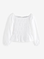 White Shirred Long Sleeve Top (3-16yrs) - Image 4 of 5