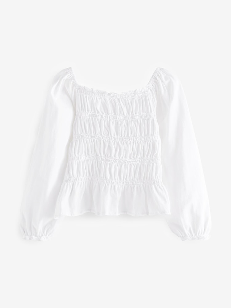 White Shirred Long Sleeve Top (3-16yrs) - Image 5 of 5