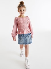 Pink Shirred Long Sleeve Top (3-16yrs) - Image 1 of 7