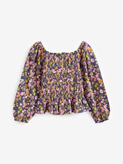 Navy Blue/Pink Ditsy Shirred Long Sleeve Top (3-16yrs) - Image 6 of 6