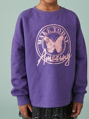 Purple Metallic Butterfly Cuffed Long Sleeve T-Shirt (3-16yrs) - Image 2 of 6