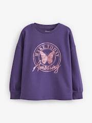 Purple Metallic Butterfly Cuffed Long Sleeve T-Shirt (3-16yrs) - Image 4 of 6