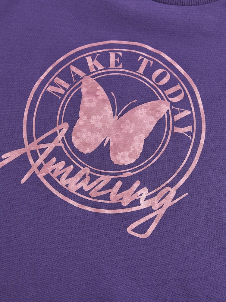 Purple Metallic Butterfly Cuffed Long Sleeve T-Shirt (3-16yrs) - Image 6 of 6 Purple Metallic Butterfly Cuffed Long Sleeve T-Shirt (3-16yrs) - Image 6 of 6