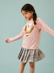 Pink/Gold Long Sleeve Sequin Heart T-Shirt (3-16yrs) - Image 2 of 8