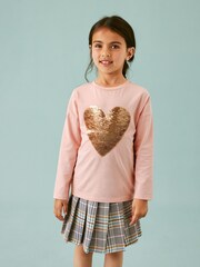 Pink/Gold Long Sleeve Sequin Heart T-Shirt (3-16yrs) - Image 3 of 8