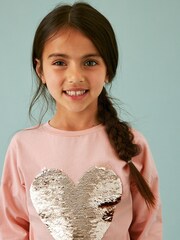 Pink/Gold Long Sleeve Sequin Heart T-Shirt (3-16yrs) - Image 5 of 8